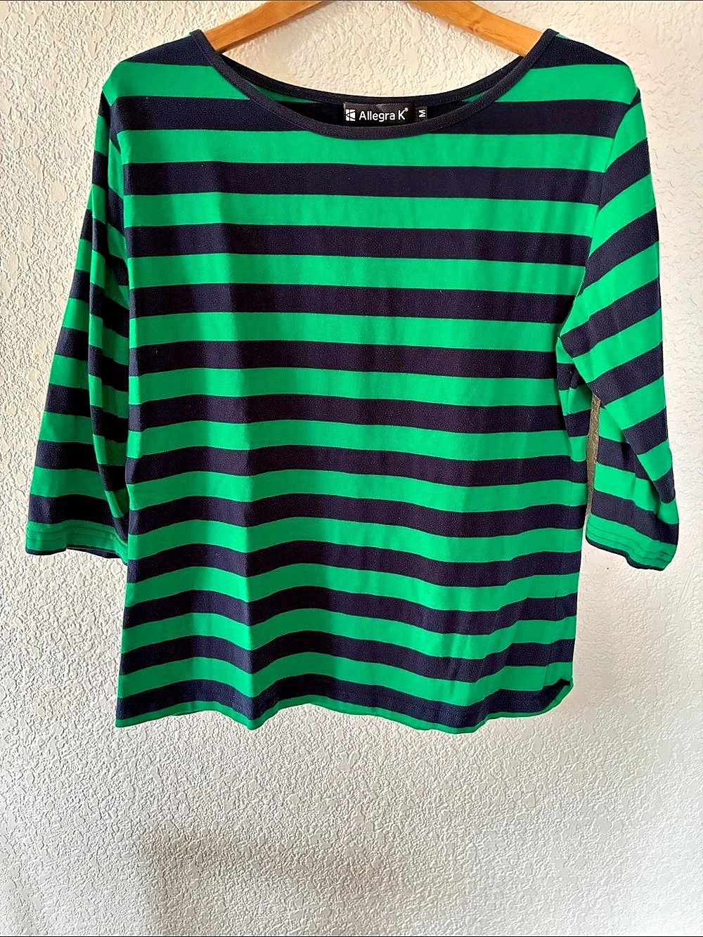 Allegra K Striped 3/4 Sleeve Casual Basic Boat Neck T-Shirt Boat Neck T-Shirt